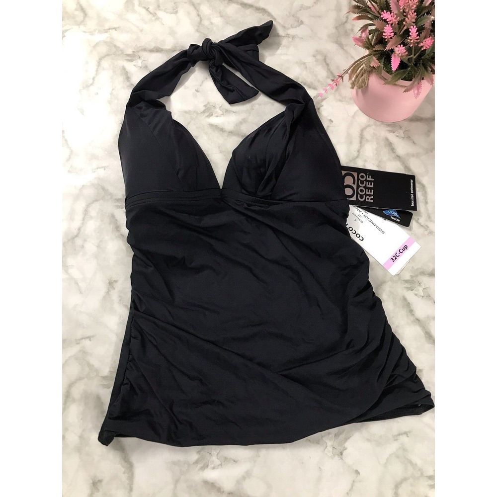 COCO Reef Cast Lycra Life Black Bra Halter Swim Tankini Lightly Top Size 32C